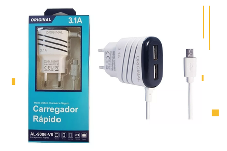 Carregador Celular Rápido 3.1A  V8 Micro Usb