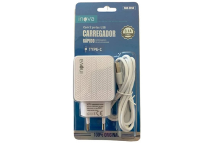 Carregador Tipo C Rápido Com 2 Portas Usb