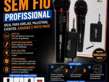 Microfone Sem Fio Profissional Preto Igreja Palestra e Eventos - Novo - Ditudo Tech e Vari