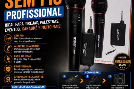 Microfone Sem Fio Profissional Preto Igreja Palestra e Eventos - Novo - Ditudo Tech e Vari